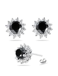 1.71-1.80 Cts Black & White Diamond Earrings in 14K White Gold