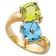14K Yellow Gold Sky Blue Topaz and Peridot Ring
