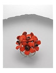Orange Flower Leather Ring In White Base