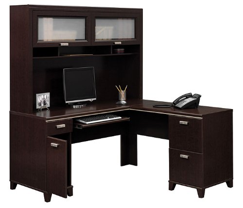 Buy Cheap Mocha Cherry LDesk with Right Return and Hutch Mocha Cherry