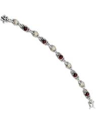 Sterling Silver with 14k Yellow Gold 5.48 Garnet 7.25in Bracelet