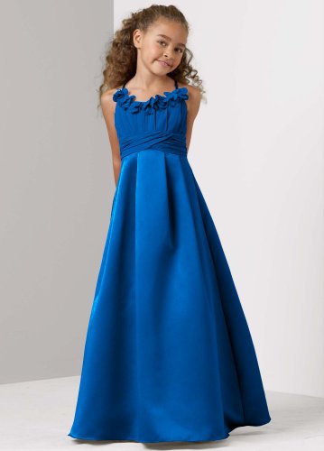 David’s Bridal Bridesmaid Dresses Satin and Chiffon Ball Gown with Flower Detail Style JB4062