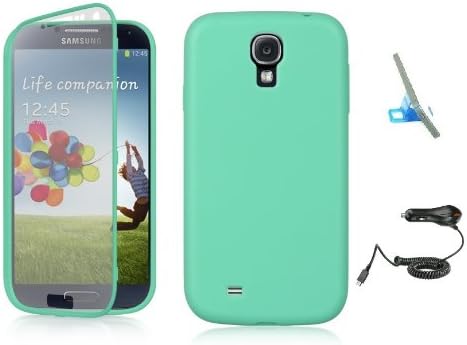 Premium Samsung Galaxy S4 TPU Skin Phone Protective Case With Screen Protector Window Cover And Purple Touch Screen Stylus, Phone Stand, Car Charger (Teal)