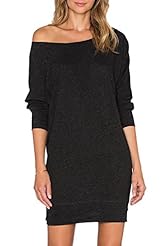 Sexy Spring Summer Winter Flared-Skirt Cotton/Knit Long Sleeves Off the Shoulder Fitted Midi Dress 