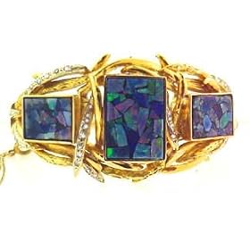 Vintage Diamond and Opal 18k Yellow Gold Bracelet by Opal Bracelets