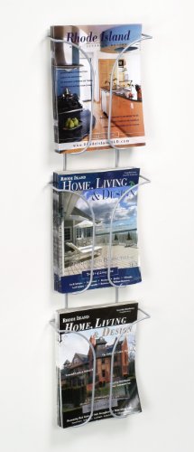Image of Set of 2, 3-Pocket Magazine Racks for Wall Mount, Holds 8.5 x 11 Catalogs - Steel Wire, Gray