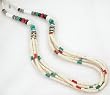 Southwestern Native American Handcrafted White Clam Shell and Turquoise 4 Strand Necklace in Sterling Silver, 12 Kt Gold, by Tommy Singer, #8847