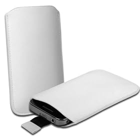 Shop4 White Leather Pouch Case with Pull Release Tab For iPhone 4 / 4S Mobile Phone