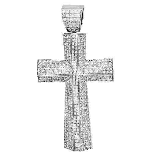 14K White Gold Mens Diamond Cross Pendant 9.79 Ctw