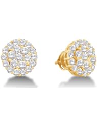 14K White Gold Large Channel Invisible Set Round Diamond Flower Stud Earrings with Screw Back Closure - (2.0 cttw)
