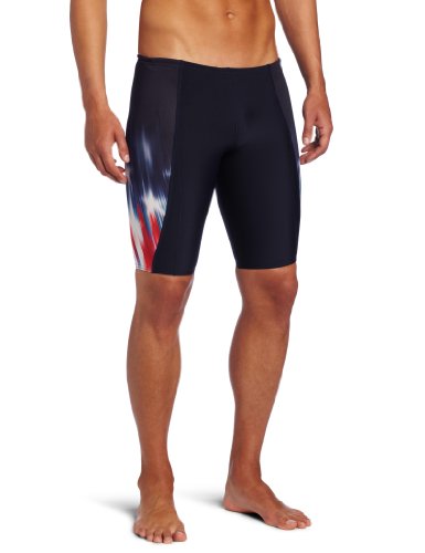Speedo Men's Team Collection Usa Replica Jammer Swimsuit, Navy/Red/White, 38