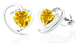Heart Cut Citrine Earrings Sterling Silver