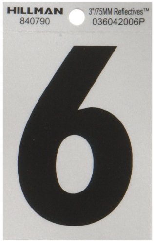The Hillman Group 840790 3-Inch Black on Silver Reflective Square-Cut Mylar House, Number 6