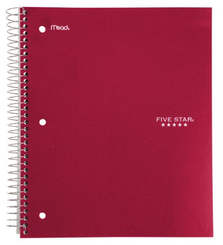 Five Star Wirebound Notebook, 3-Subject, 150-Count, Wide Rule, Red (72029)