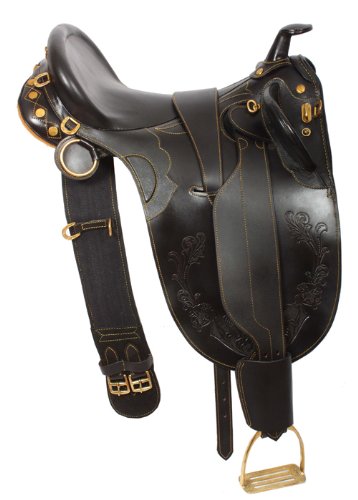 Black Australian Saddle Horn Stirrups Over Girth 18 19 20