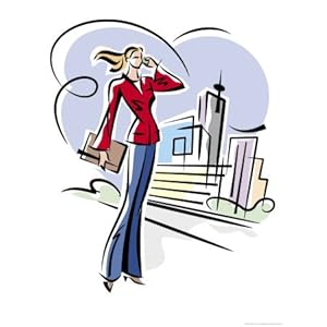 A Caucasian Woman Talking on a Cell Phone with a City in the Background Stretched Canvas Poster Print