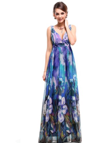 Ever Pretty Empire Line Sexy V-neck Printed Chiffon Formal Dress 09349, HE09349PP16, Multiple(purple), 14US