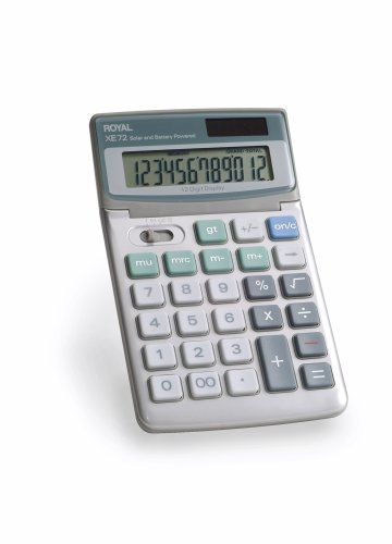Royal Machines XE72 Calculator with 12 Digit Tiltable Display, Solar and Battery Power