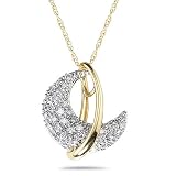 10k Yellow Gold Pave Crescent Moon Pendant (1/3 cttw, I-J Color, I2-I3 Clarity)