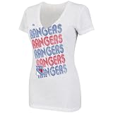 NHL Women's New York Rangers City Pretty Short Sleeve Deep V-Neck Confetti Flecked Tee (White With Multi, Medium)
