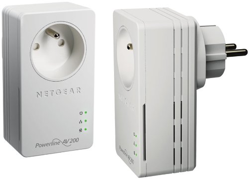 Netgear XAVB1601-100FRS Pack de 2 adaptateurs CPL Ethernet Powerline 200 Mbit/s Nano Avec prise femelle integrée Homeplug AV 1 port