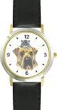 Gray Tabby Kitten on Shar pei JP Dog - WATCHBUDDY&reg; DELUXE TWO-TONE THEME WATCH - Arabic Numbers - Black Leather Strap-Size-Large ( Men's Size or Jumbo Women's Size )