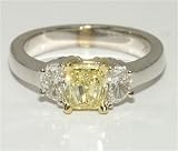 18k White Gold 3 Stone Natural Fancy Yellow GIA Certified 1.08ct Vvs2 Diamond Ring with half moon shape diamond side stones 0.52tw.