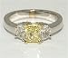 18k White Gold 3 Stone Natural Fancy Yellow GIA Certified 1.08ct Vvs2 Diamond Ring with half moon shape diamond side stones 0.52tw.