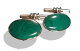 Image of Solid Silver Oval Green Malachite Men's Cufflinks