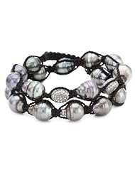 Jordan Alexander Tahitian Pearl Twist with Diamond Bead in Black Thread Bracelet
