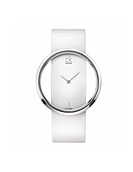 Calvin Klein Quartz, Genuine White Leather Strap with Crystal Clear Dial - Womens Watch K9423101