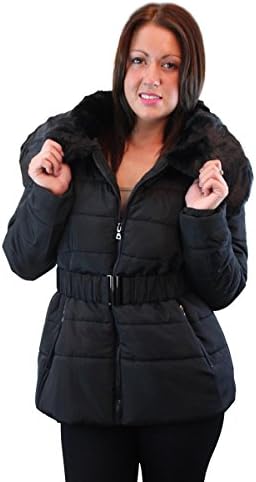 Girl Talk Clothing Fur Collar Bubble Coat With Elasticated Belt
