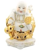 White & Gold Ceramic Happy Buddha Statue