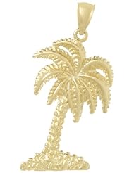 14k Gold Nautical Necklace Charm Pendant, Large Palmetto Tree - Palm Tree