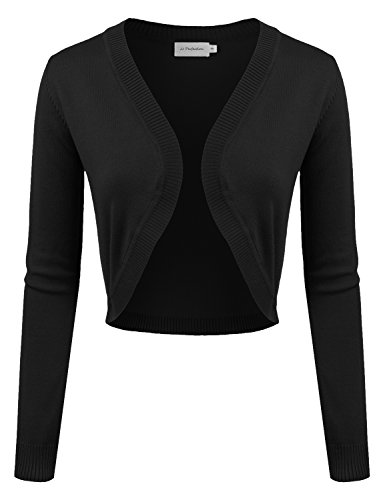 JJ Perfection Women's Solid Woven Open Front Long Sleeve Cropped Cardigan