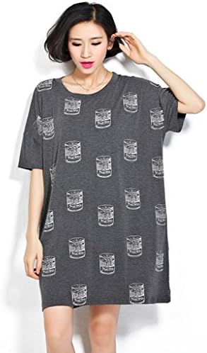 YJ-WAN Oversize Women Clothing Street Style Printing Knee-length Cotton Dress