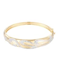 18k Gold Over Sterling Silver and Diamond Accent Swirling Bangle Bracelet