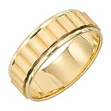 14K Men's Ridged Satin & Polished Wedding Band