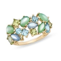 Topaz nacarado, azul y anillo de oro amarillo del Peridot 14K