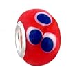 Pandora Style Charm Bead (Z218) Murano Style Lampwork Glass (15mm x 10mm) (fits Troll too) ~ Red Blue and White Spots