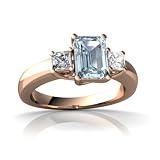 14k Rose Gold Emerald-cut Genuine Aquamarine Trellis Ring
