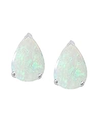 Tommaso Design (tm) 8x6mm Pear Shape Genuine Opal Earrings Studs in 14 kt White Gold