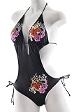 Black Triangle Top & Tie Side Bottom Sequins Monokini Bathing Suit