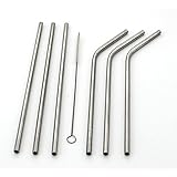 Zicome Set of 6 Stainless Steel Reusable Drinking Straws and Cleaning Brush Set