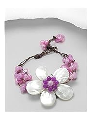 Pink (Dyed) Flower Cotton Waxed Thread Mother of Pear Bracelet