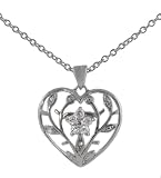 Sterling Silver Flower Inside Heart Necklace with Chain