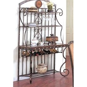 Antique Finish Metal Baker's Kitchen Rack w Wine Storage by visiondecor Furniture