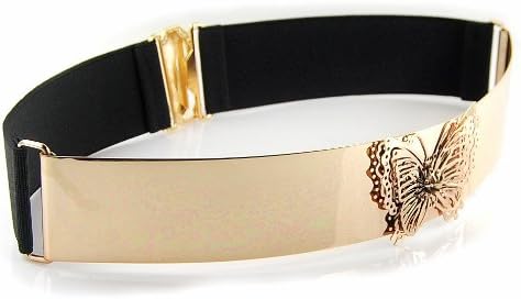 Women Fashion Gold Metal Keeper Metallic Big Mirror Bow Wide Obi Belts (Metal Bow)