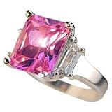Silver Ring - Large Pink Cubic Zirconia Baguette Sterling Silver Ring