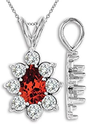 1.0 ct Pear Garnet Gemstone Diamond Flower Cluster Pendant 14K White Yellow Gold